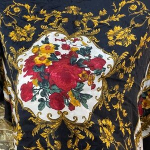 Floral Medallion Baroque Print Top in Black, Red & Gold 45 x 42 inch